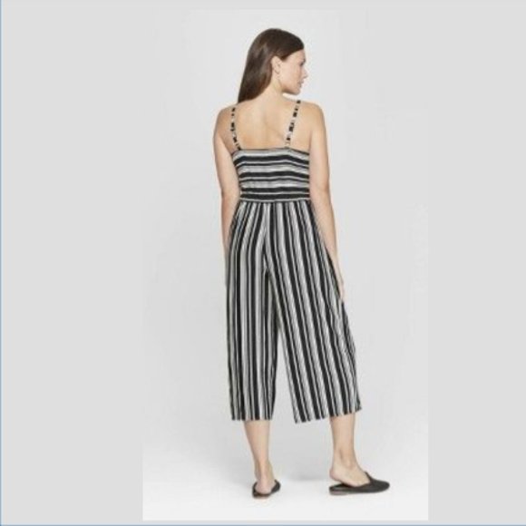 Women's Striped Sleeveless Knit Wide Leg Jumpsuit - Picture 3 of 4